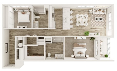 Floor plan for 2 beds, 2 baths, 1320 sqft